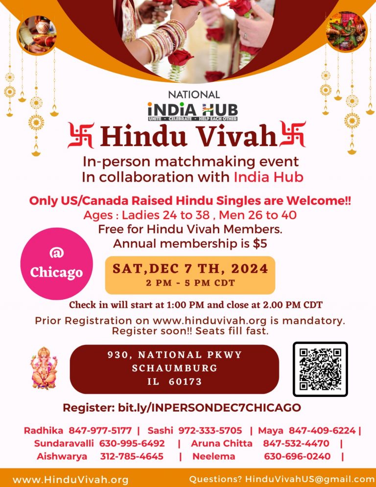 In-person matchmaking event In collaboration with India Hub, for only US/Canada Raised Hindu Singles 2024