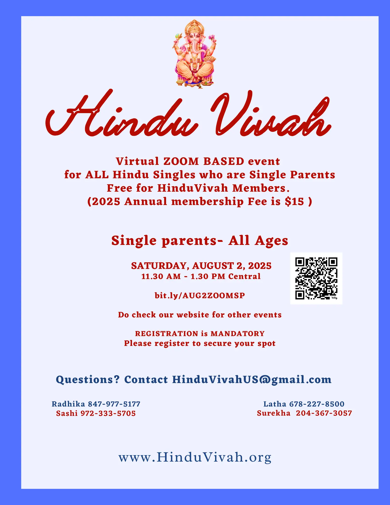 Virtual ZOOM BASED event for ALL Hindu Singles on 2nd Aug, 2025