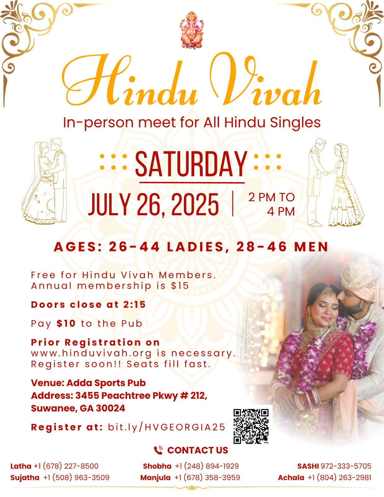 GEORGIA, In-person meet for All Hindu Singles July 26, 2025