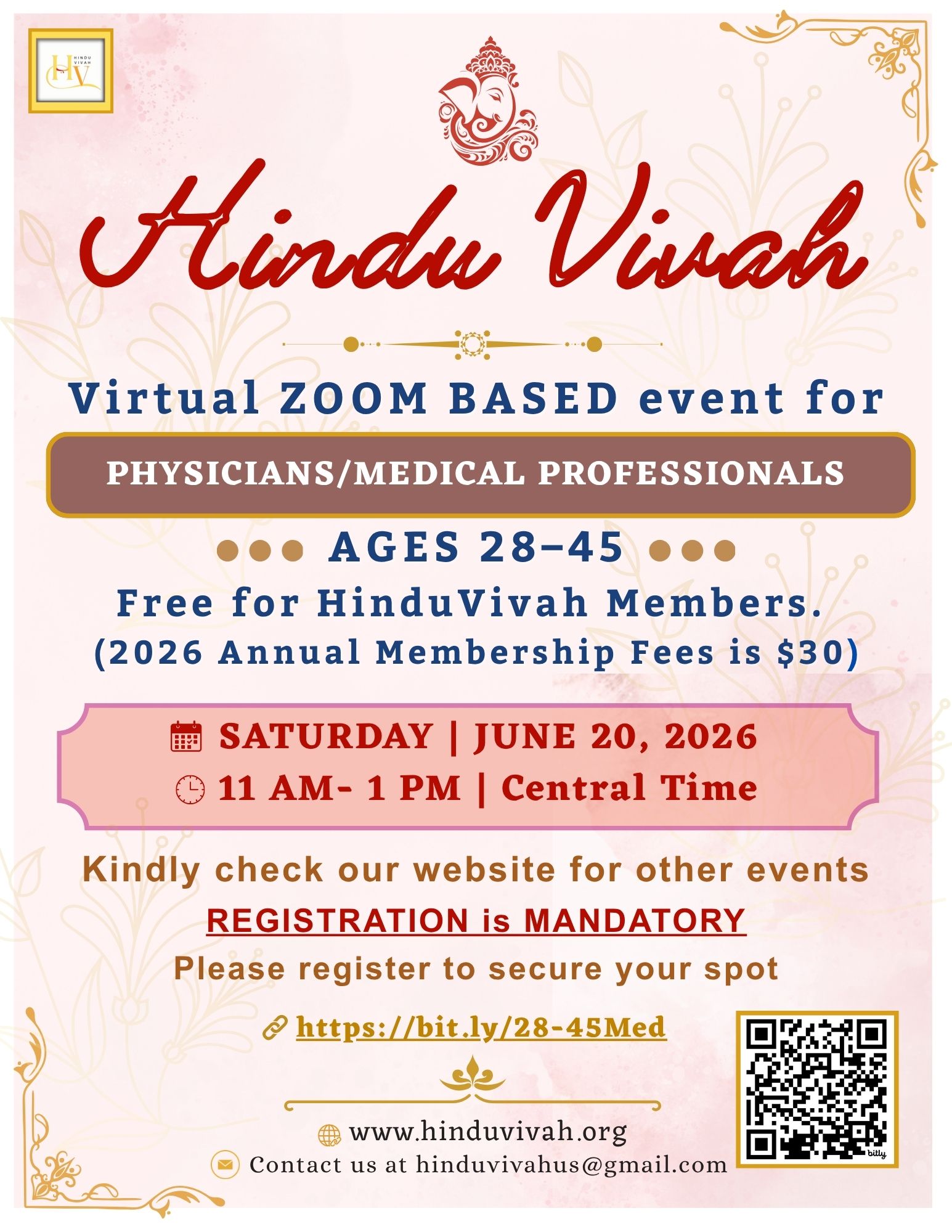 June 20, Zoom Event | Physicians/Medical Professionals, Ages 28- 45 | 11:00 AM – 1:00 PM Central Time