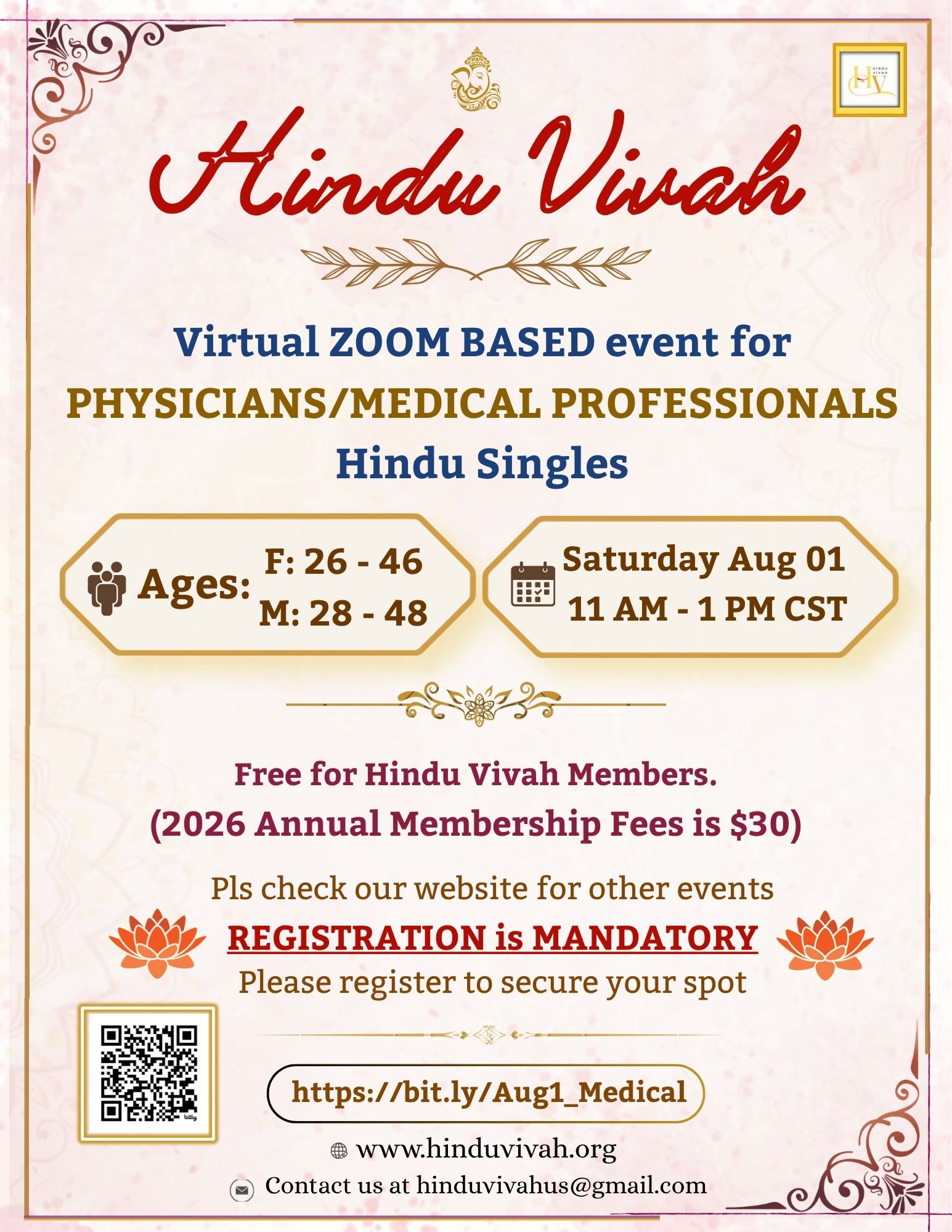 August 01, Zoom, Physicians/Medical Professionals | Ages Ladies 26-46, Men 28-48