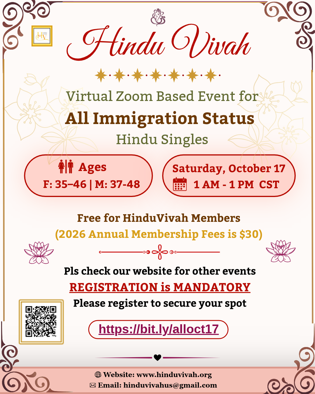 October 17, Zoom, All Immigration Status | Ages: Females 35-46, Males 37-48 | 11:00 AM – 1:00 PM Central Time