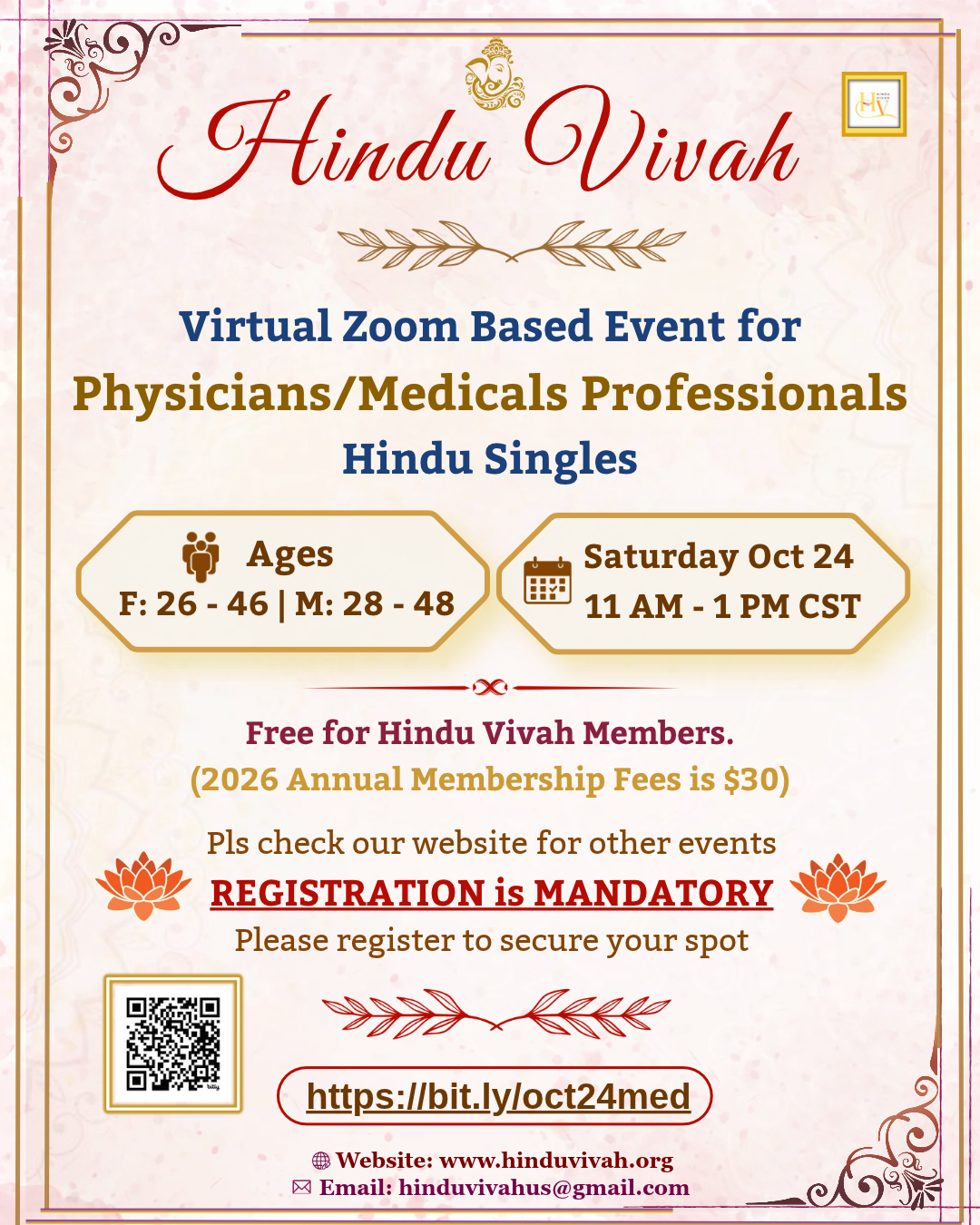 October 24, Zoom, Physicians/Medical Professionals | Ages Ladies 26-46, Men 28-48